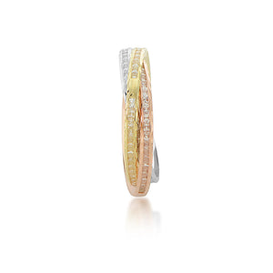 14K Tri-color Gold CZ and Diamond Cut Rolling Triple Ring - Size 9