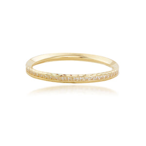 14K Yellow Gold Diamond Cut & Polished CZ Stackable Ring - Size 8