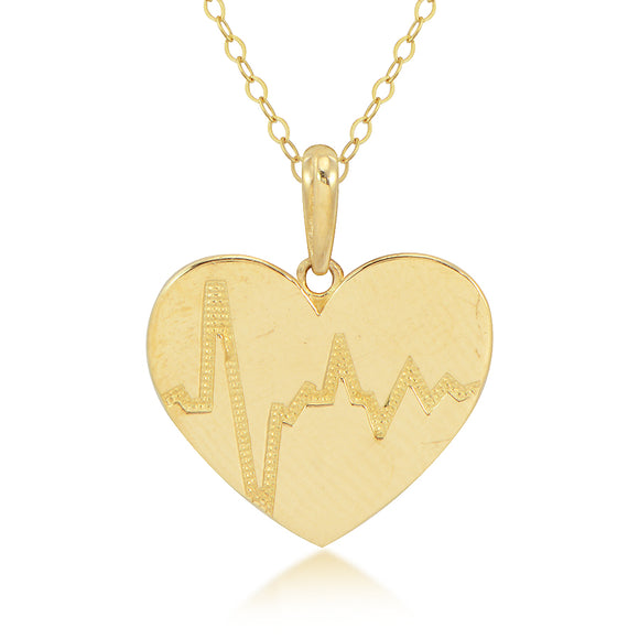 14K Yellow Gold Heart w/ Heartbeat Necklace