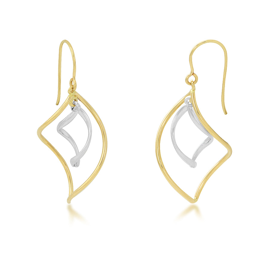 14K Twotone Gold Twisted Dangle Earrings Candela Jewelry