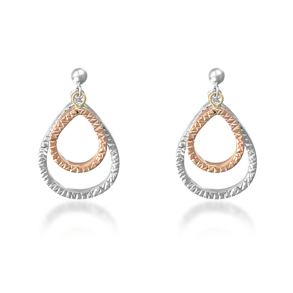 14K White & Rose Gold Double Pear Dangle Earrings