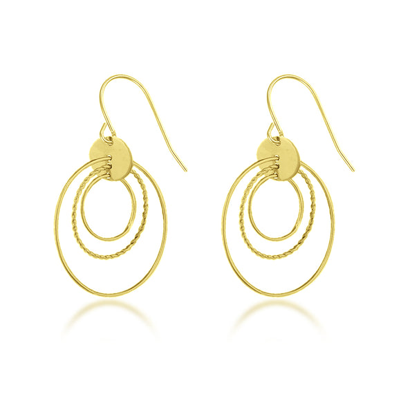 14K Yellow Gold Triple Circle Dangle Earrings