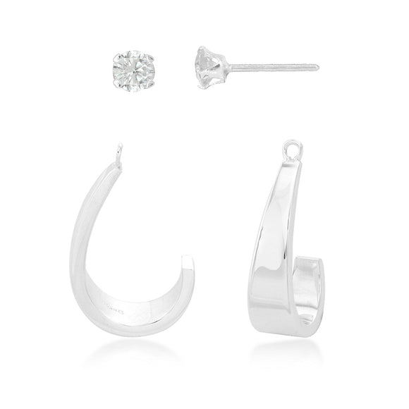 14K White Gold Small J Hoop Jacket with CZ studs.