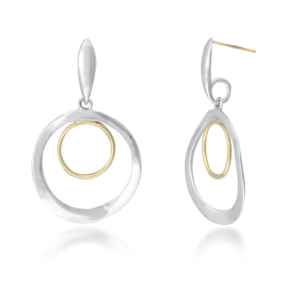 Sterling Silver & 14K Double Circle Dangle Earrings