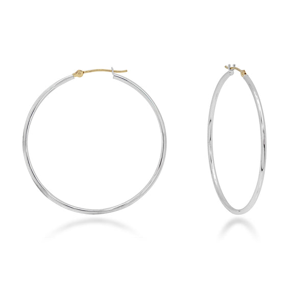 Sterling Silver 25x2mm Polished Hoop with 14K Findings