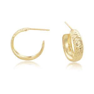 14K Yellow Gold Diamond Cut "C" hoop Earrings