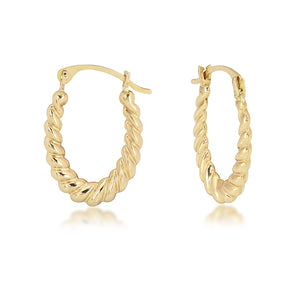 14K Yellow Gold Oval Swirl Hoop Earrings