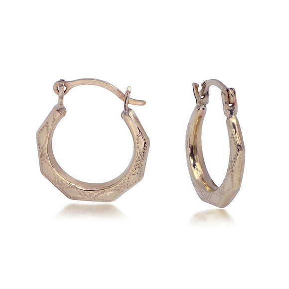 14K Yellow Gold Small Faceted Puffed Hoop Earrings