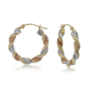 14K Tri-color Gold Twisted Hoop Earrings