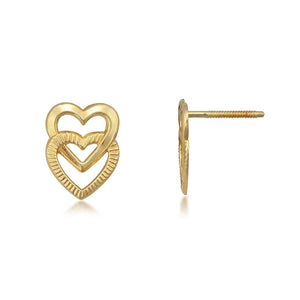 14K Yellow Gold Double Cutout Heart Stud Earrings