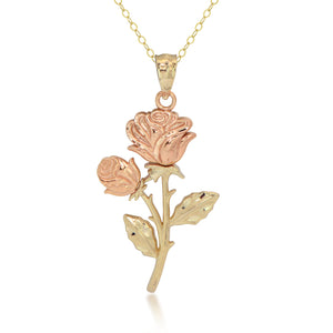 14K Bi-color Gold Rose Necklace