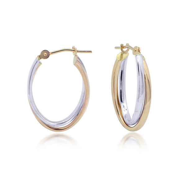 14K Two-tone Nested Oval Hoop Earrings