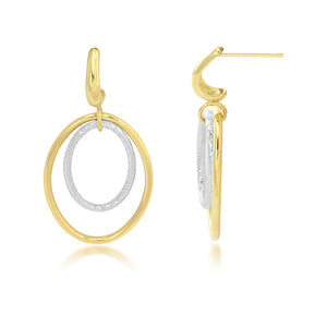 14K Yellow & White Gold Graduated Oval Drop Dangle Earrings