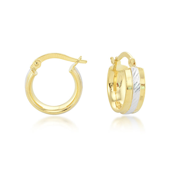 14K Two-tone Gold Diamond Cut Hoop Earrings