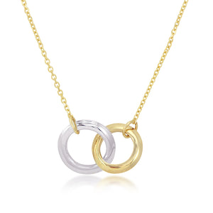 14K Bicolor Gold Double Intersecting Circle Necklace
