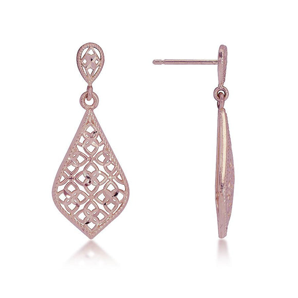 14K Rose Gold Diamond Cut Teardrop Dangle Earrings