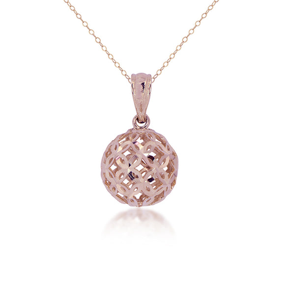 14K Rose Gold 10mm Diamond Cut Filigree Bead Necklace