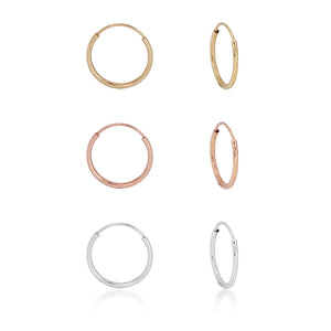 14K Tri-color Gold 10mm Endless Hoop Earring Set