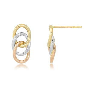 14K Tri-color Gold Triple Circle Stud Earrings