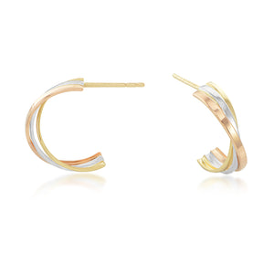 14K Tri-color Gold Three Row Nested Hoop Earrings
