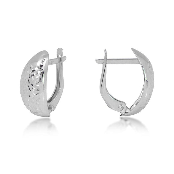 14K White Gold Diamond Cut Shield Huggie Earrings