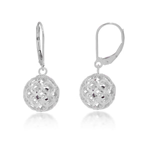 14K White Gold Diamond Cut Filigree Ball Dangle Earrings