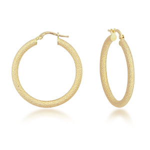 14K Yellow Gold 30mm Textured hoop Earrings
