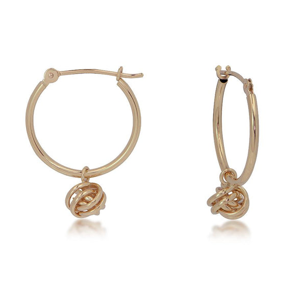 14K Yellow Gold Hoop Earrings with Love Knot Dangle