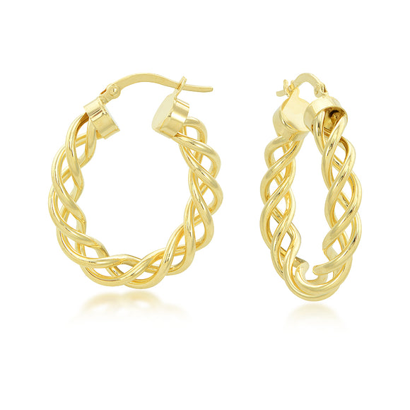 14K Yellow Gold Polished Oval Twisted Open Triple Tube Hoop Earrings