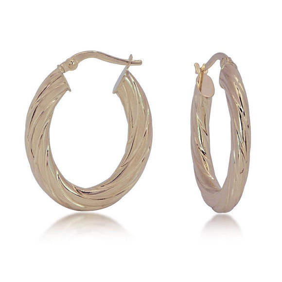 14K Yellow Gold Twisted Oval Hoop Earrings