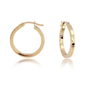 14K Yellow Gold Polished 15mm Square Tube Hoop Earrings