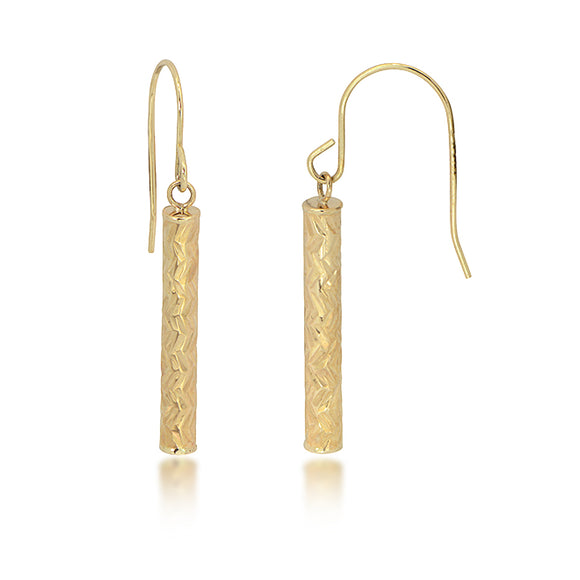 14K Yellow Gold Diamond Cut Stick Dangle Earrings