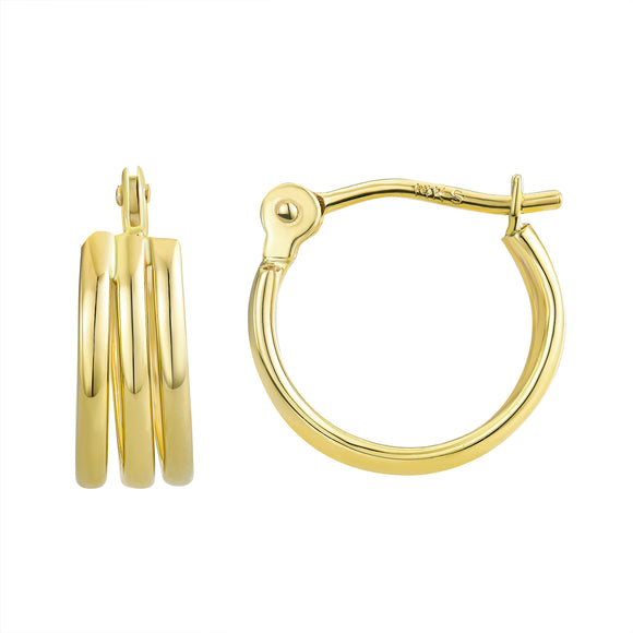 14K Yellow Gold Mini Triple Row Hoop Earrings