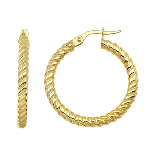 14K Yellow Gold Ribbed Hoop Earrings