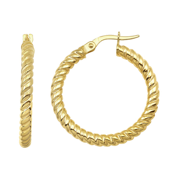 14K Yellow Gold Ribbed Hoop Earrings