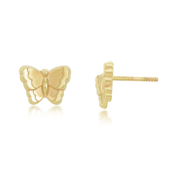 14K Yellow Gold Butterfly Stud Earrings with Threaded Posts