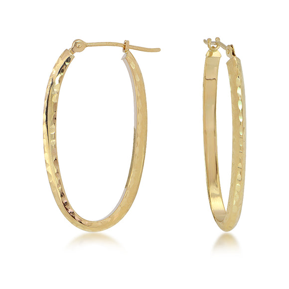 14K Yellow Gold Diamond Cut Oval Hoop Earrings