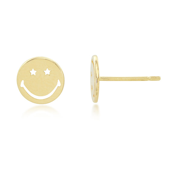 14K Yellow Gold Smiley Emoji Stud Earrings