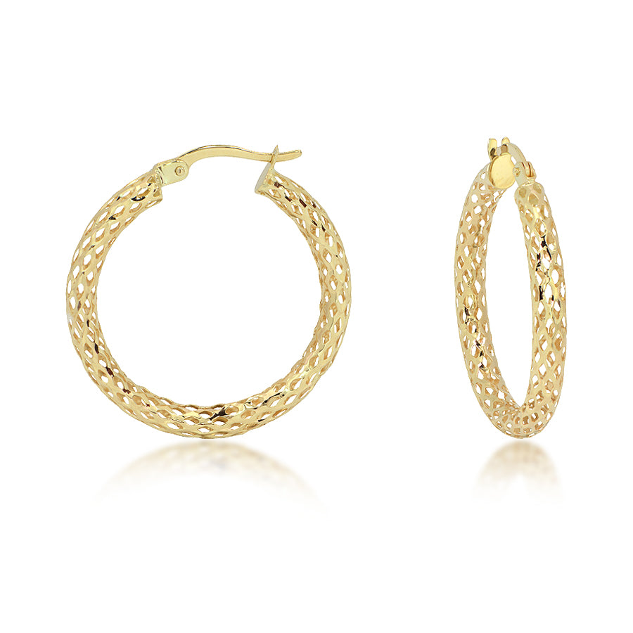 14K Yellow Gold 25mm Mesh Hoop Earrings – Candela Jewelry