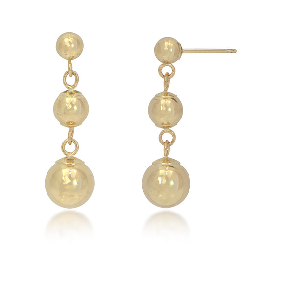 14K Yellow Gold 4, 5, 7mm Ball Dangle Earrings