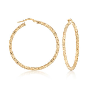 14K Yellow Gold 40mm Quilted Textured Hoop Earrings