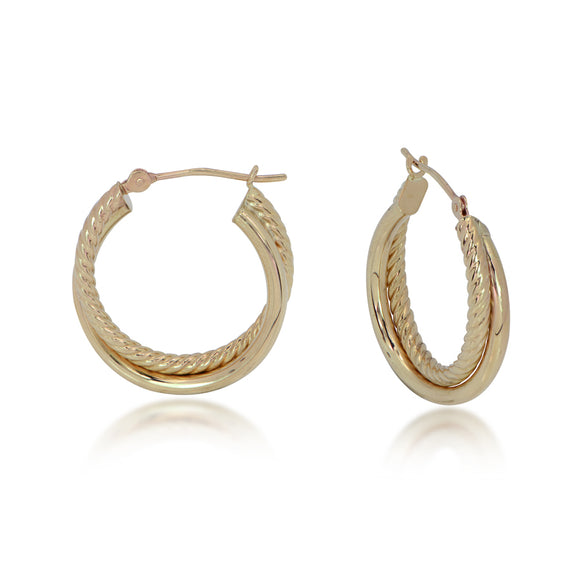 14K Yellow Gold 17mm Polished & Corrugated Nested Hoop Earrings