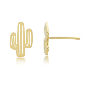 14K Yellow Gold Cactus Stud Earrings