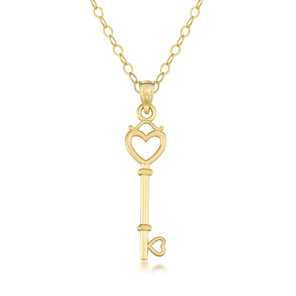 14K Yellow Gold Heart Key Necklace
