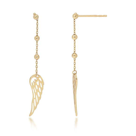 14K Yellow Gold Angel Wing Dangle Earrings - Main Image
