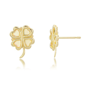 14K Yellow Gold Four Leaf Clover Stud Earrings
