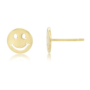14K Yellow Gold Polished Smiley Face Stud Earrings