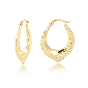 14K Yellow Gold "X" Diamond Cut & Polished "V " Hoop Earrings