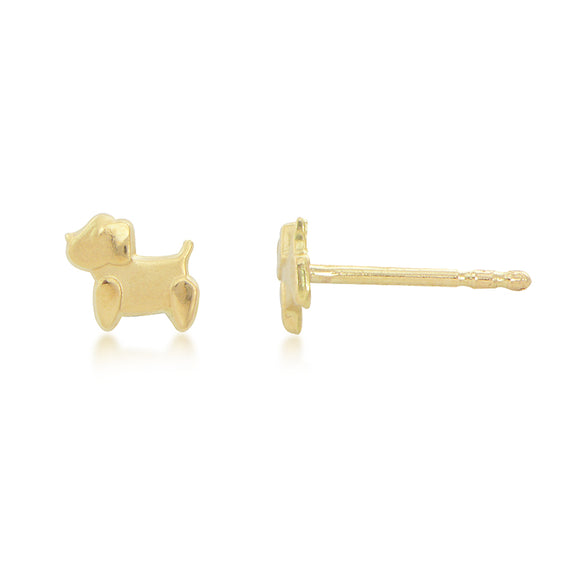14K Yellow Gold Satin & Polished Puppy Stud Earrings