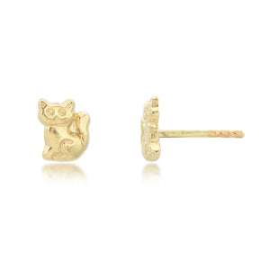 14K Yellow Gold Cat Stud Earrings